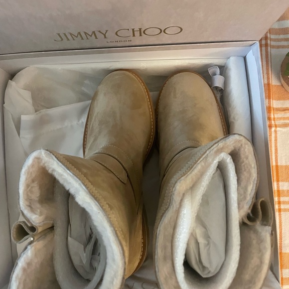 18- JIMMY CHOO Suede Stucco/Natural Boot - Picture 8 of 14
